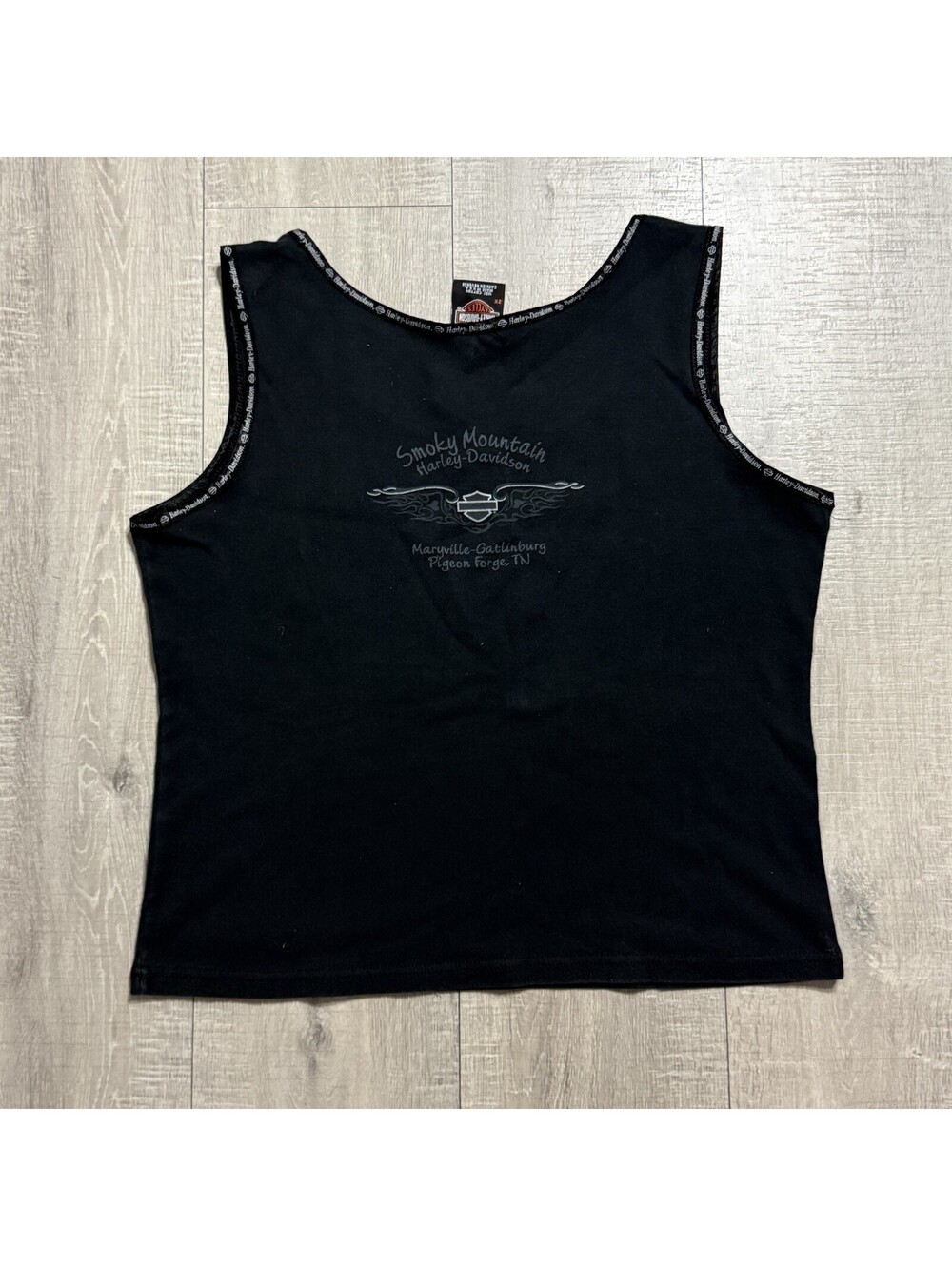 Vintage‎ USA Harley Davidson Tank Top Solid Black Outlined Print Women’s Size 2x - Picture 3 of 8